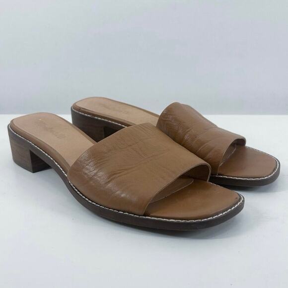 Madewell Cassady Brown Leather Square Toe Mules Slip On Heels Size 10 - Picture 1 of 7